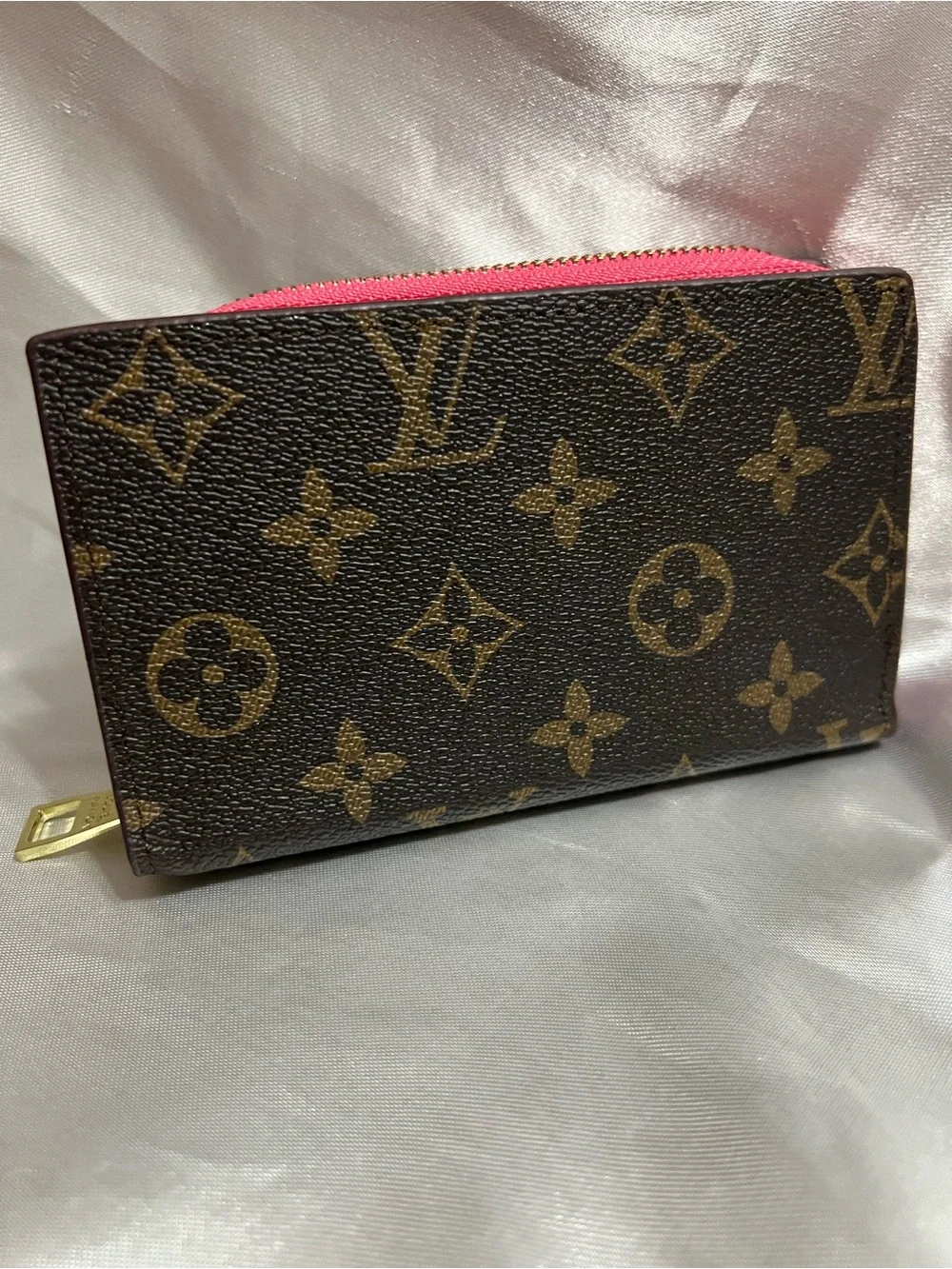 Monogram Zippy Coin Purse - Brown with Pink Trim